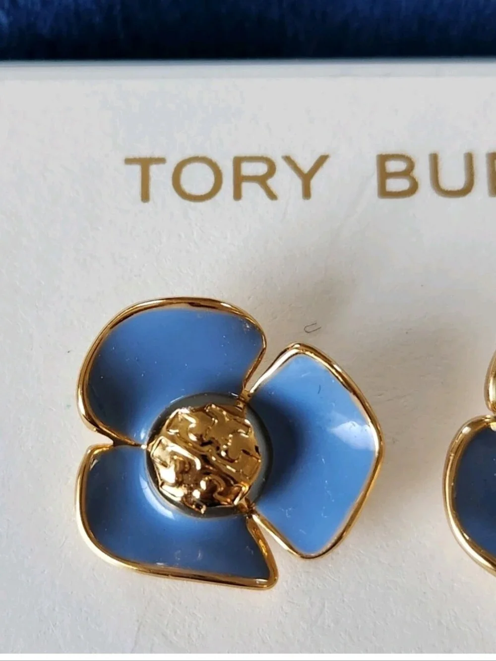 Tory Burch Blue Fleur Stud Earrings